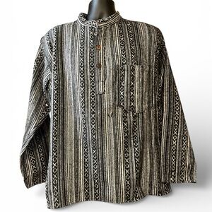 Kathmandu Imports Heavy Brushed Cotton Black/White Henley-style Unisex Shirt NWT